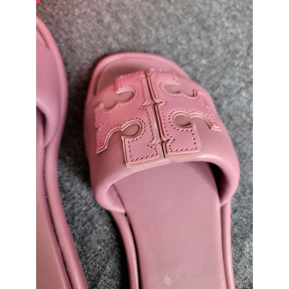 Tory Burch Double T Sport Slide Cipria Size 6.5 Leather Dusty Purple New In Box